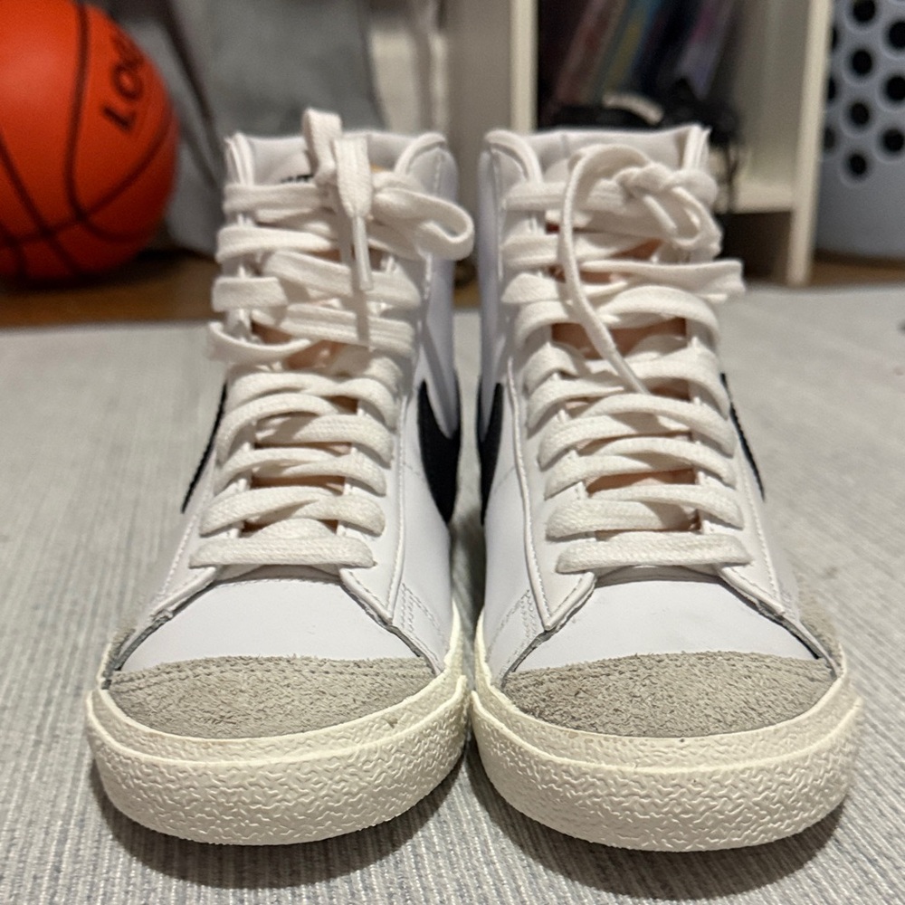 White and Black High-Top Sneakers